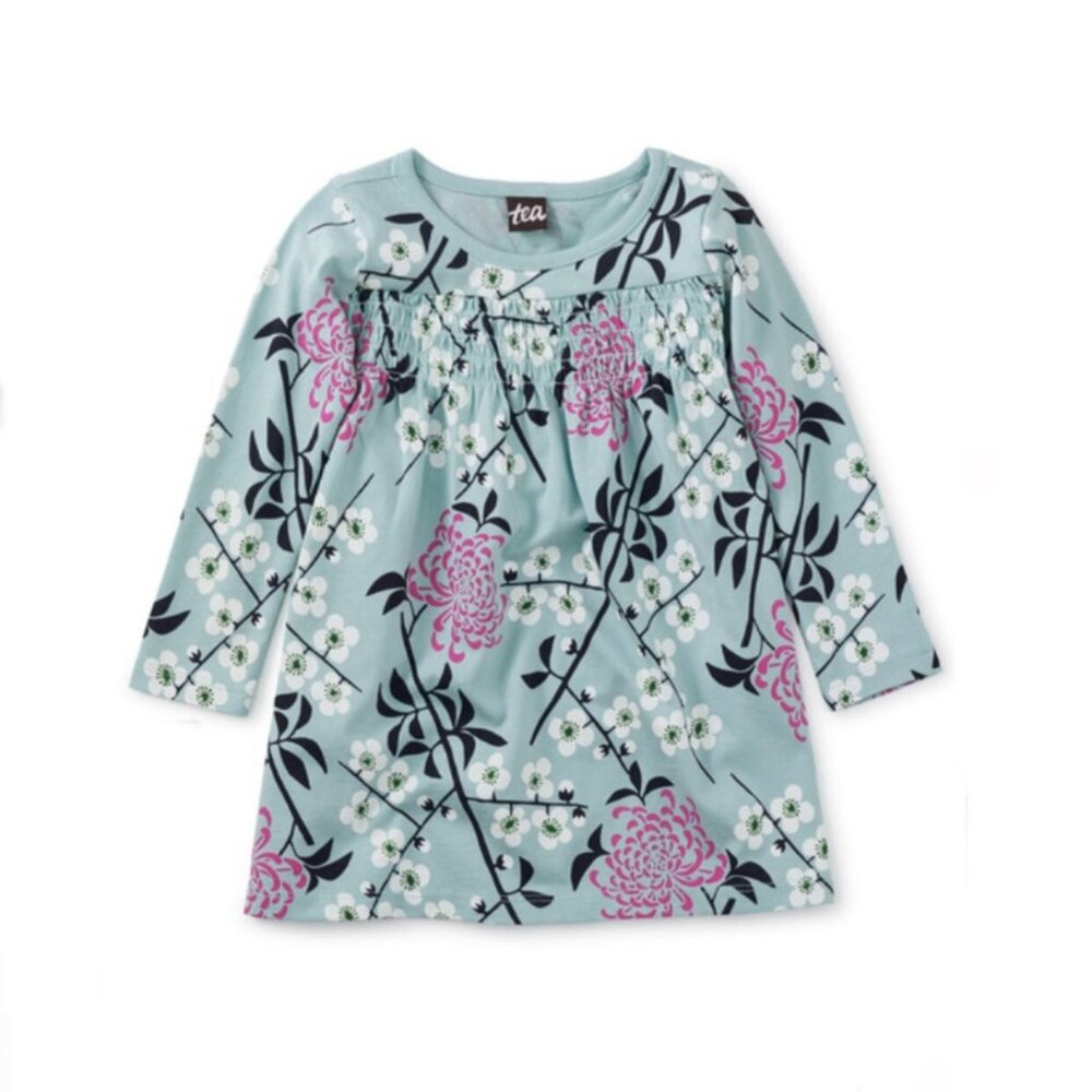 NWT Tea Collection Printed Smock Baby Dress Branch & Blossoms Size 3-6 Months